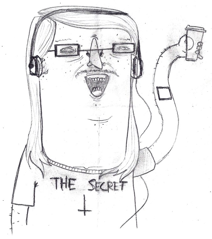 k's self portrait of what he looks like while he's working.  the headphones are for music and PODCASTS!